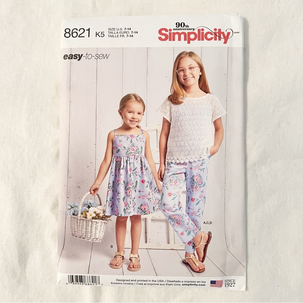 Simplicity 8621 Girls Dress & Top Pattern | Sizes 7–14 | Easy-to-Sew Set